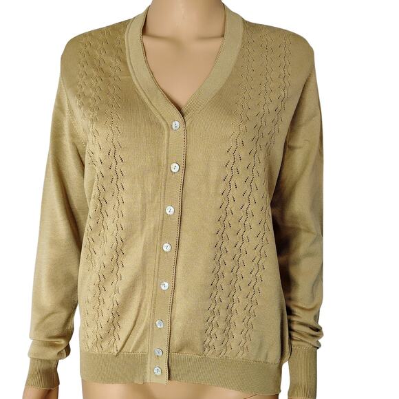 1970s Silan Eden Fil Brown Cardigan Sweater Mother of Pearl Buttons Size Small - Picture 1 of 6